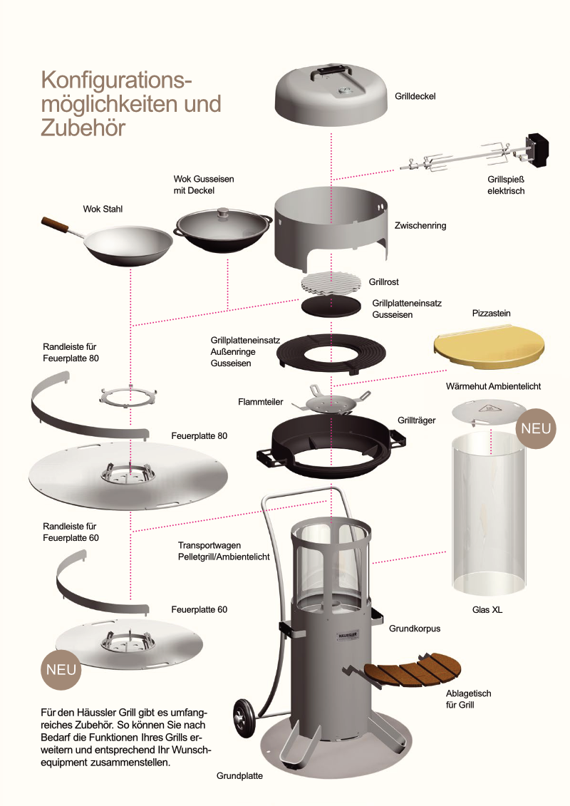 Häussler Ambientelicht/Pelletgrill mit Grillaufsatz und Deckel 