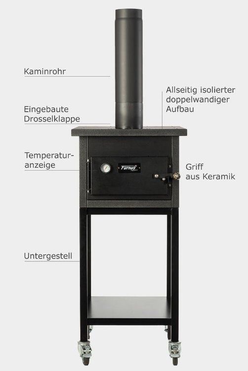 Furnus Q1 Holzbackofen schwarz (inkl. Untergestell und Räder)
