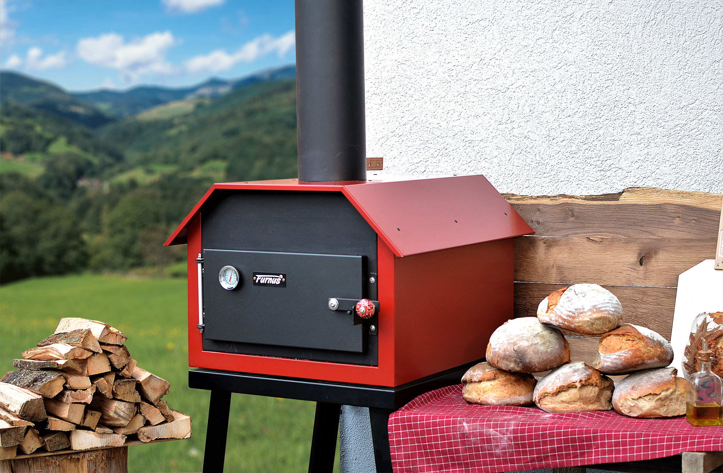 Furnus S1 Holzbackofen rot (inkl. Untergestell und Räder) Furnus S1 Holzbackofen rot (inkl. Untergestell und Räder)